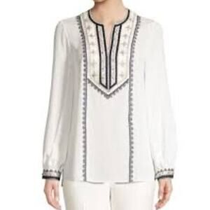 Kobi Halperin Sandi Embroidered Embellished Ivory 100% Silk Blouse Women's S